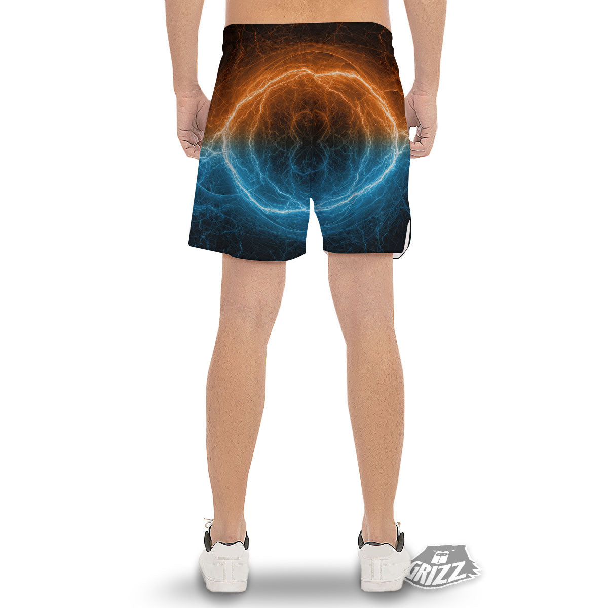 Energy Ice And Fire Print Men's Gym Shorts-grizzshop