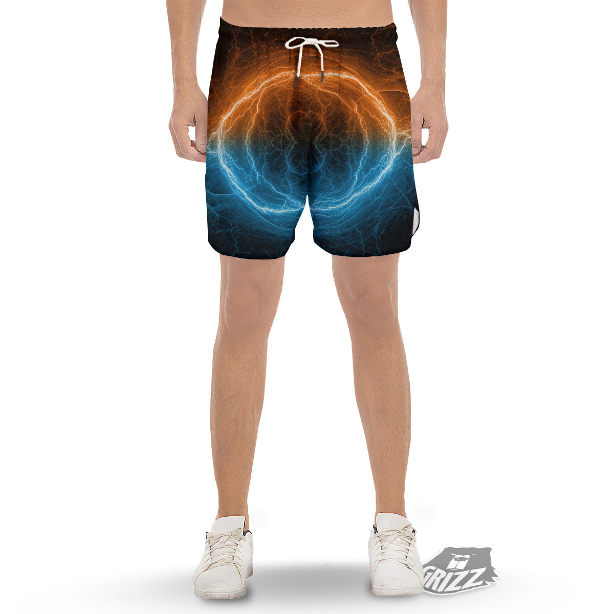 Energy Ice And Fire Print Men's Gym Shorts-grizzshop