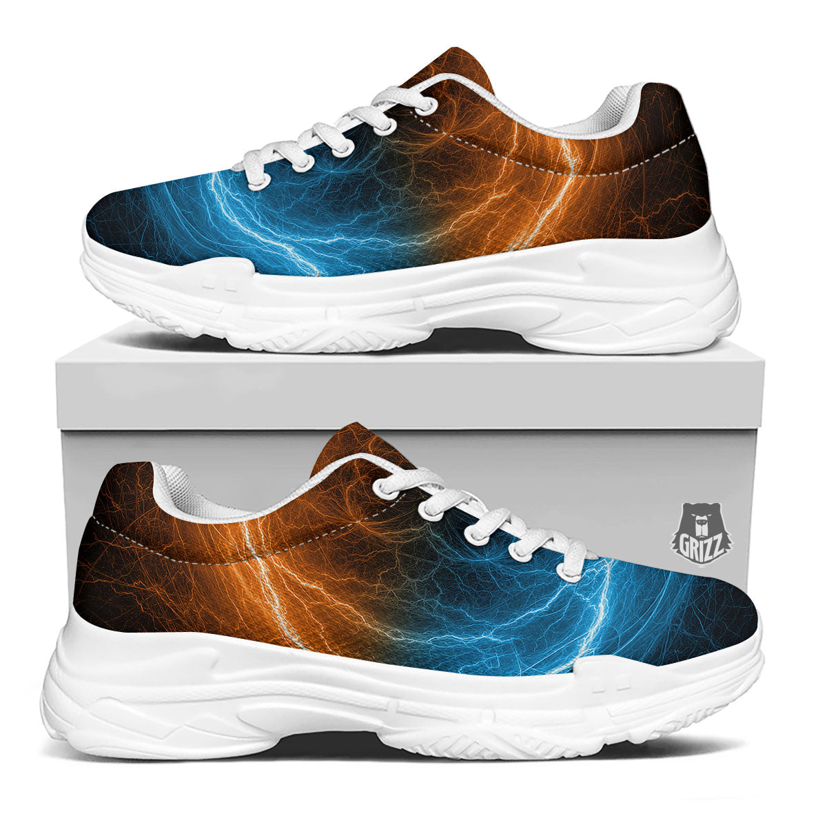 Energy Ice And Fire Print White Chunky Shoes-grizzshop