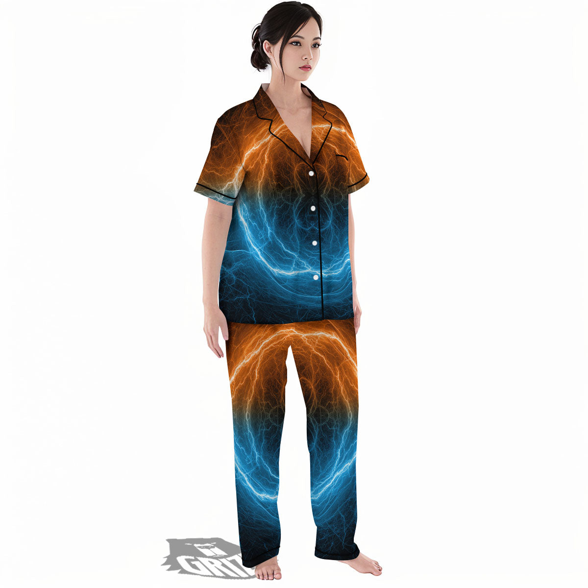 Energy Ice And Fire Print Women's Pajamas Set-grizzshop