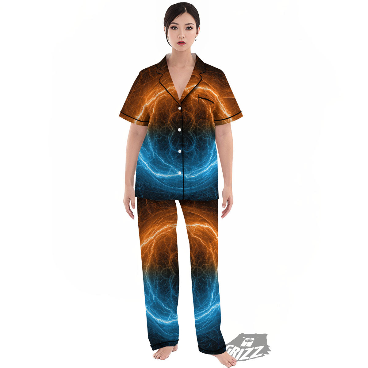 Energy Ice And Fire Print Women's Pajamas Set-grizzshop
