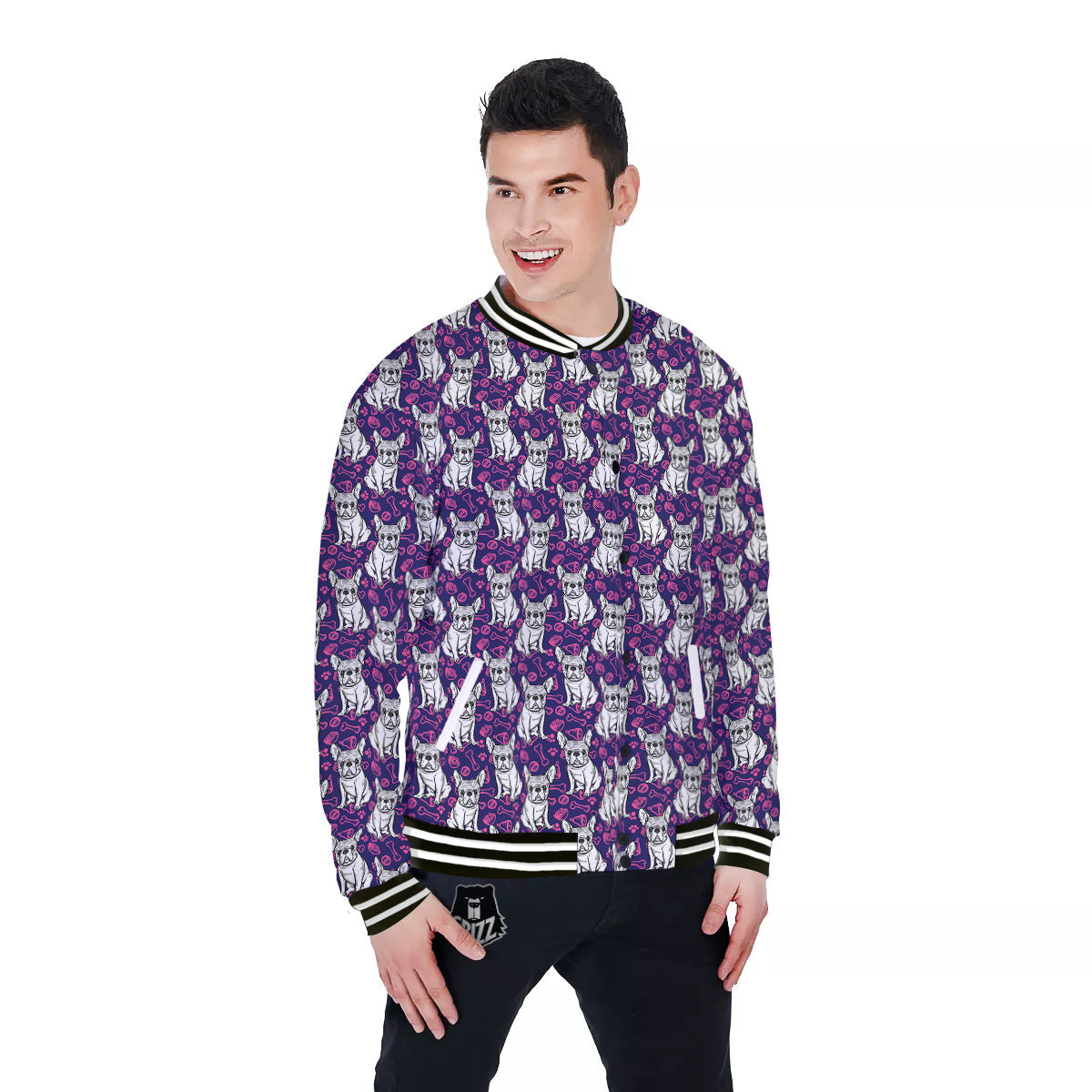 English Bulldog Cute Print Pattern Baseball Jacket-grizzshop