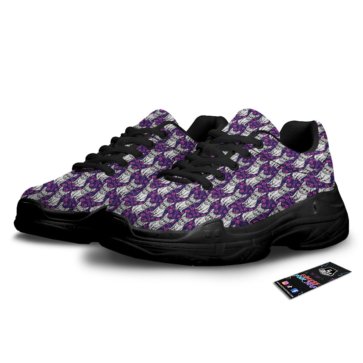English Bulldog Cute Print Pattern Black Chunky Shoes-grizzshop