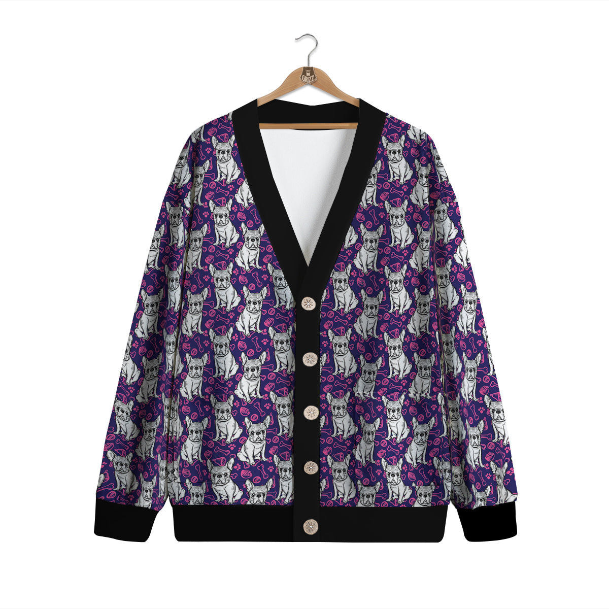 English Bulldog Cute Print Pattern Cardigan-grizzshop