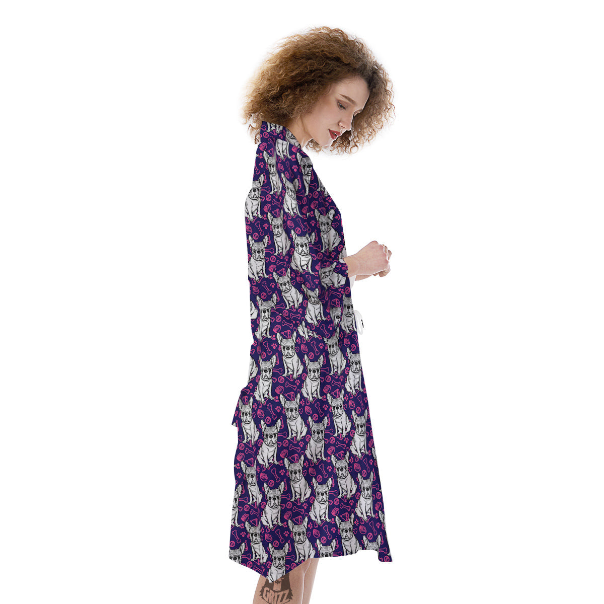 English Bulldog Cute Print Pattern Kimono-grizzshop