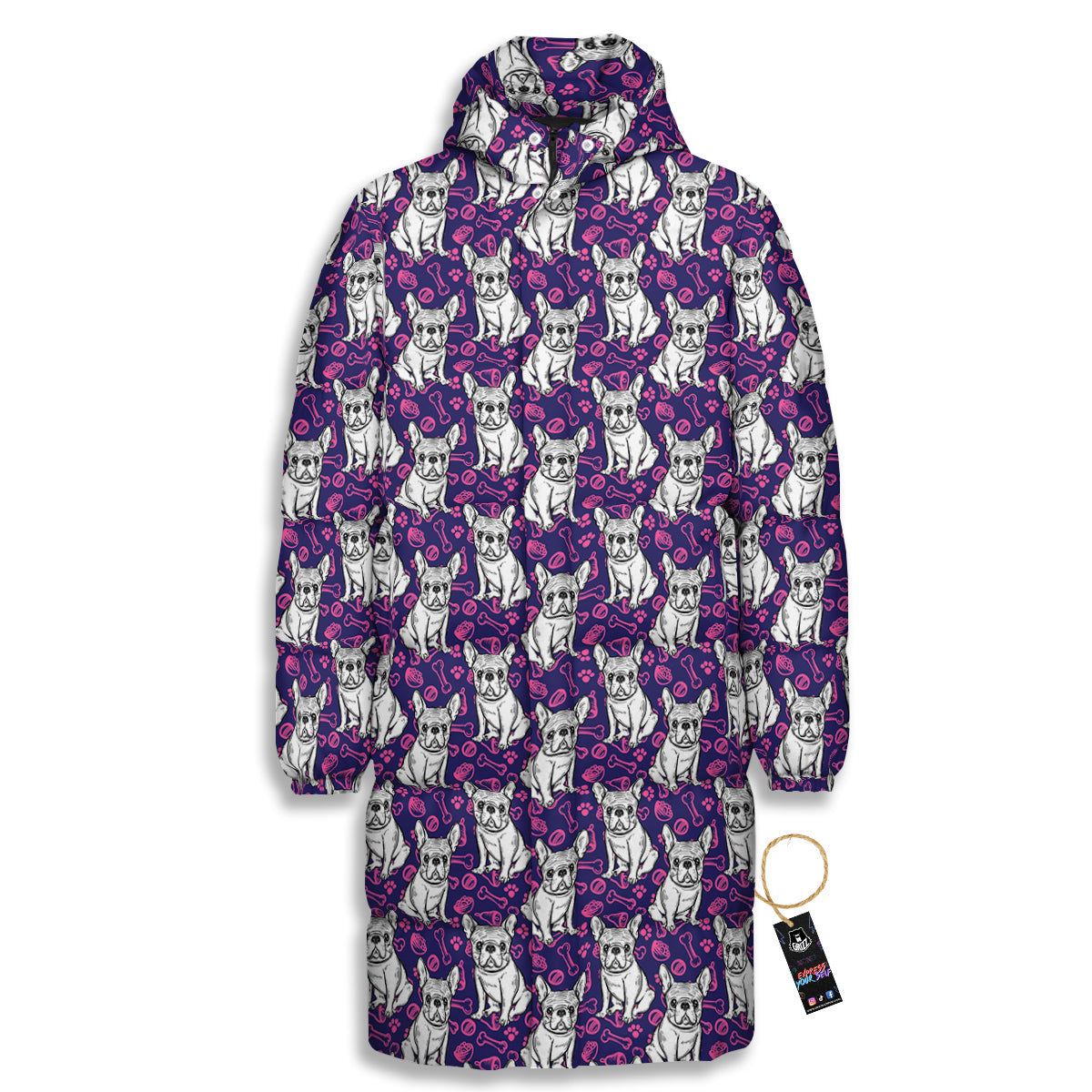 English Bulldog Cute Print Pattern Long Down Jacket-grizzshop