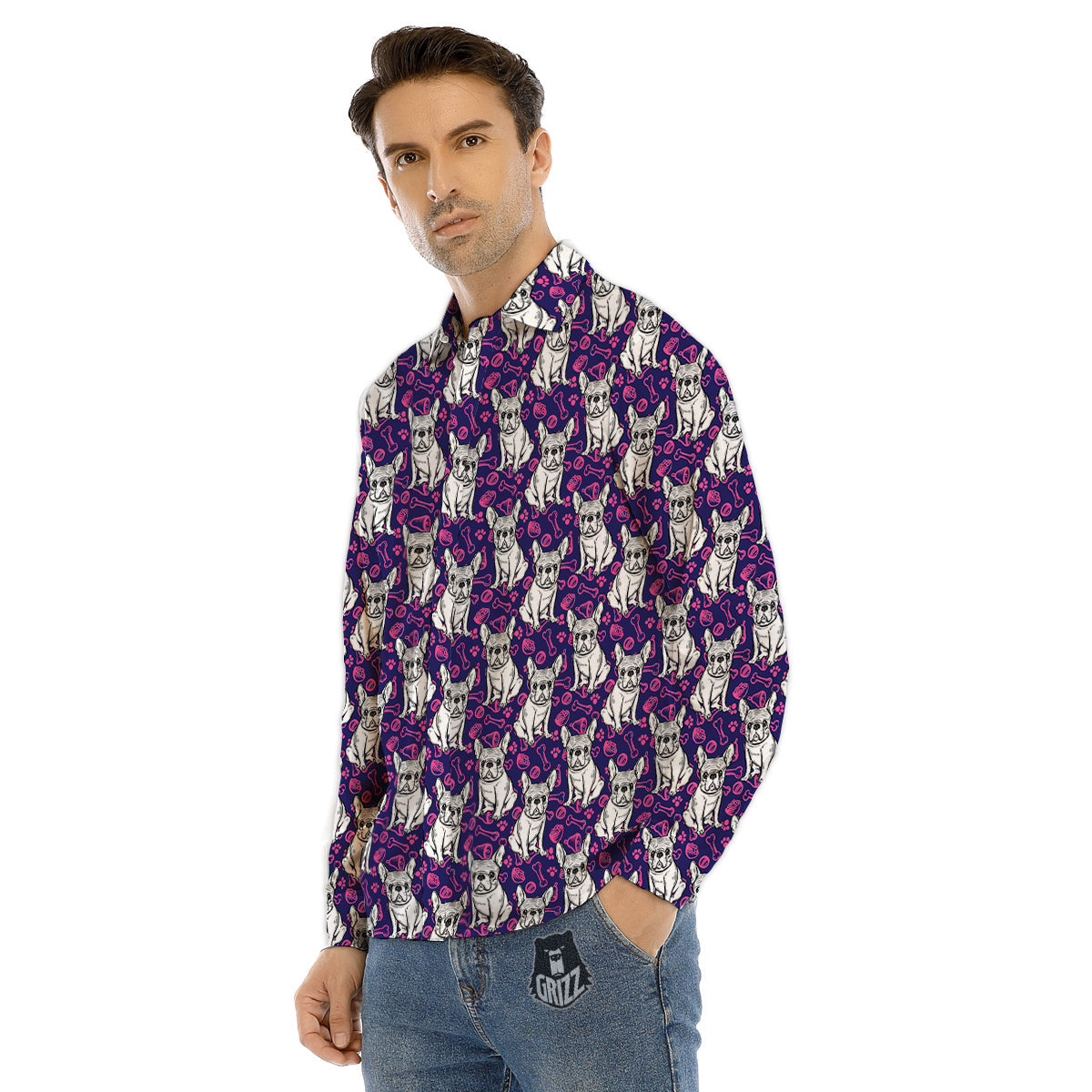 English Bulldog Cute Print Pattern Men's Dress Shirts-grizzshop