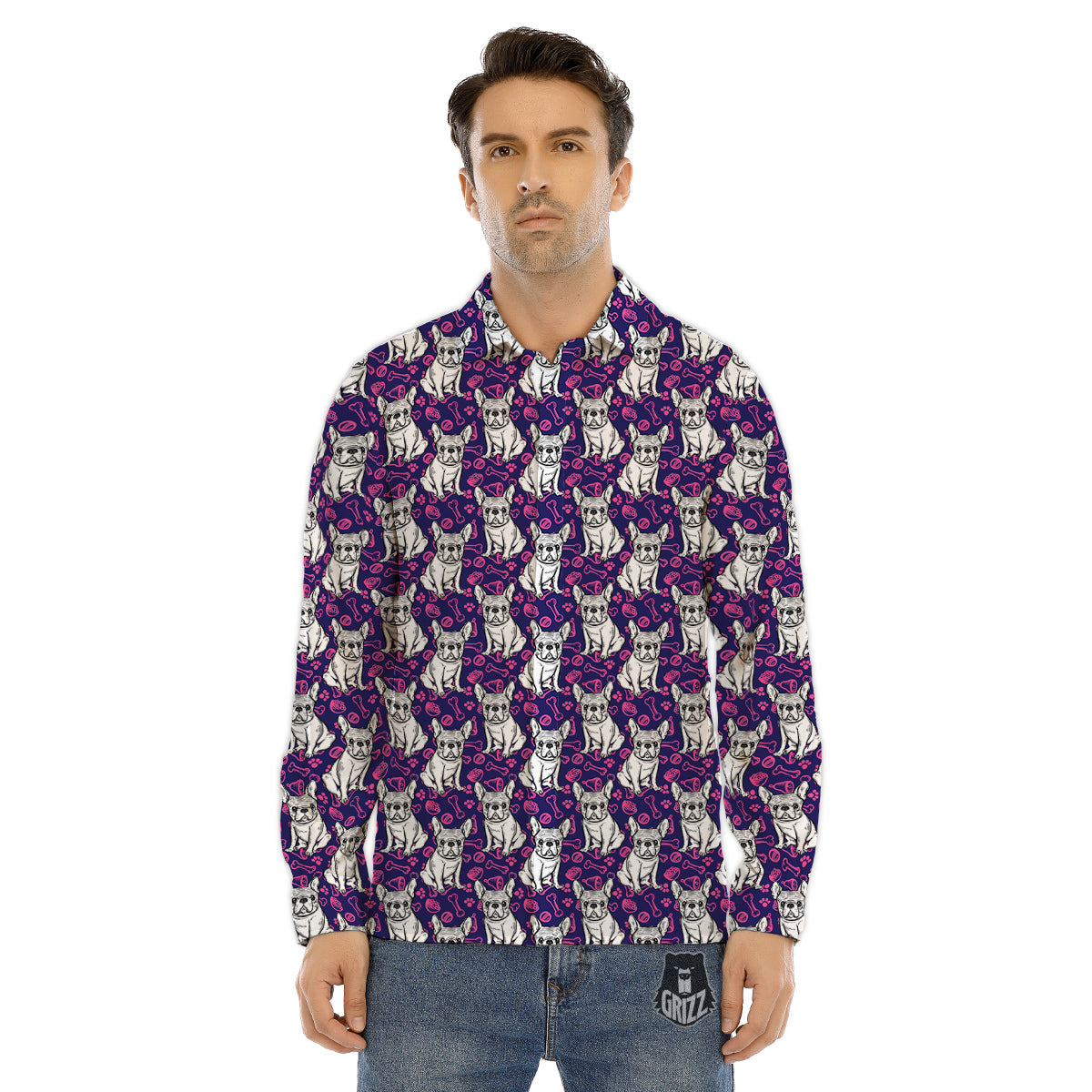 English Bulldog Cute Print Pattern Men's Dress Shirts-grizzshop