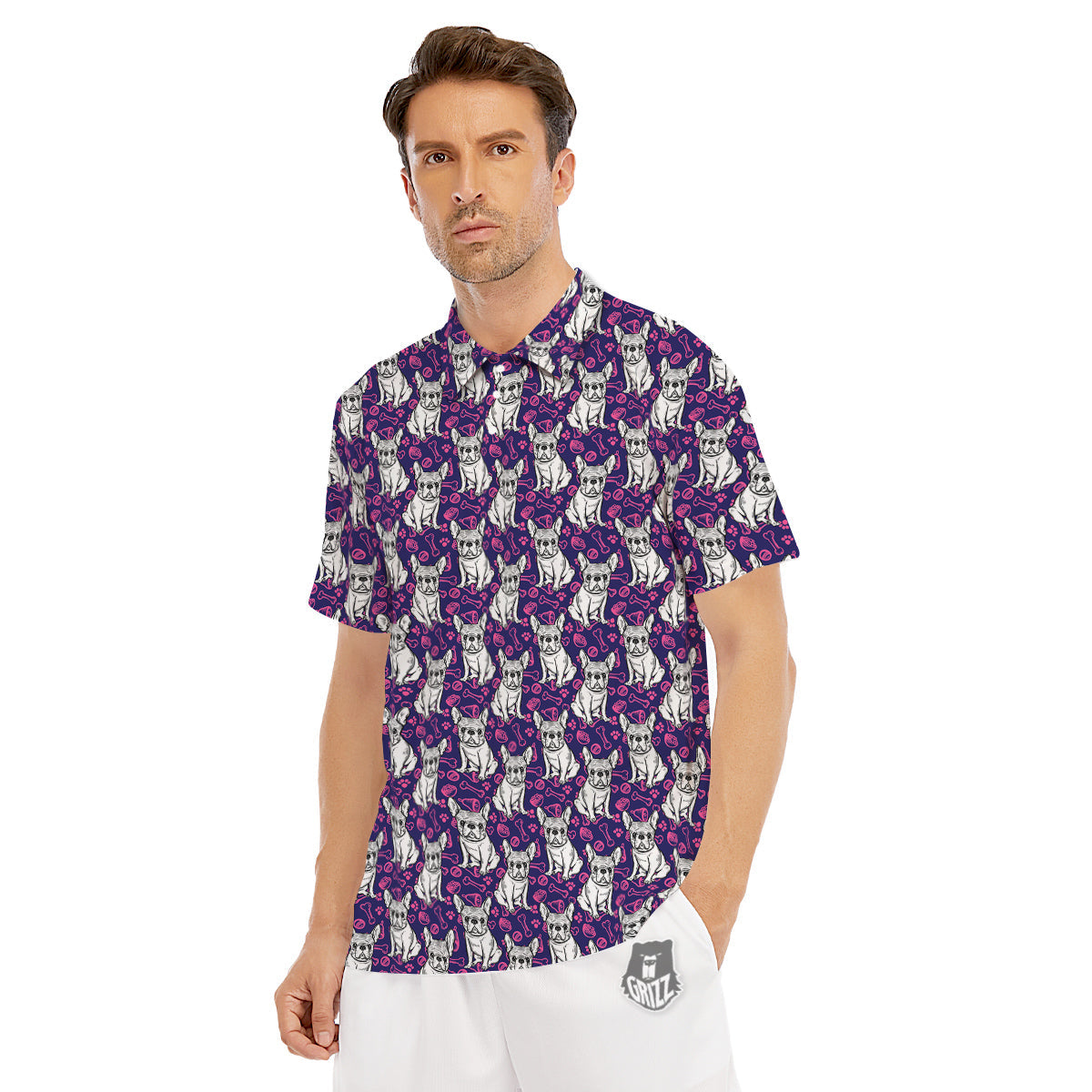 English Bulldog Cute Print Pattern Men's Golf Shirts-grizzshop