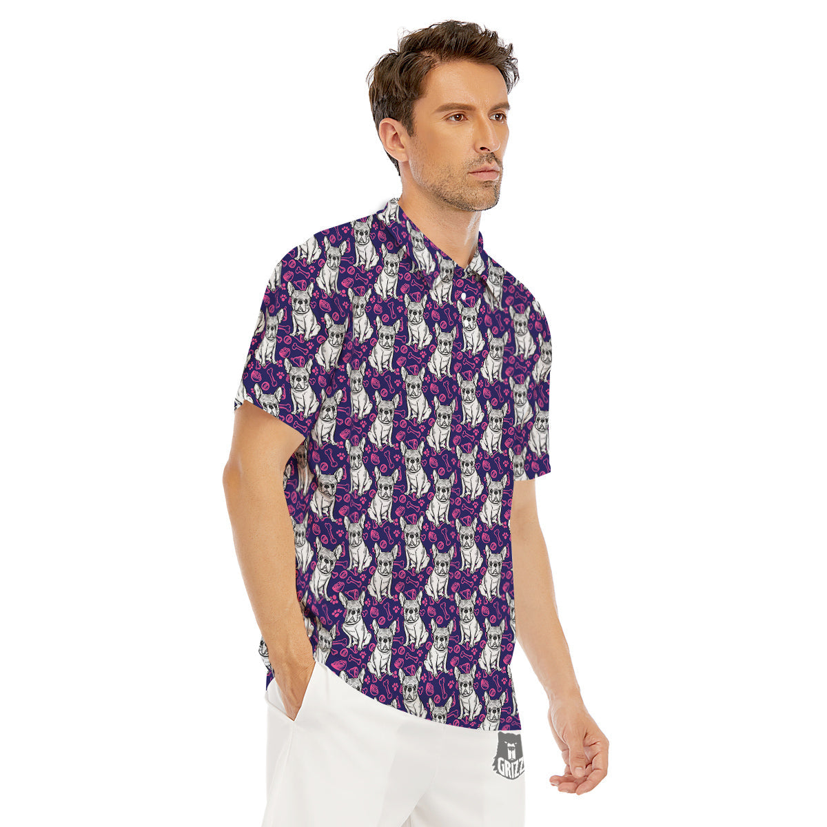 English Bulldog Cute Print Pattern Men's Golf Shirts-grizzshop