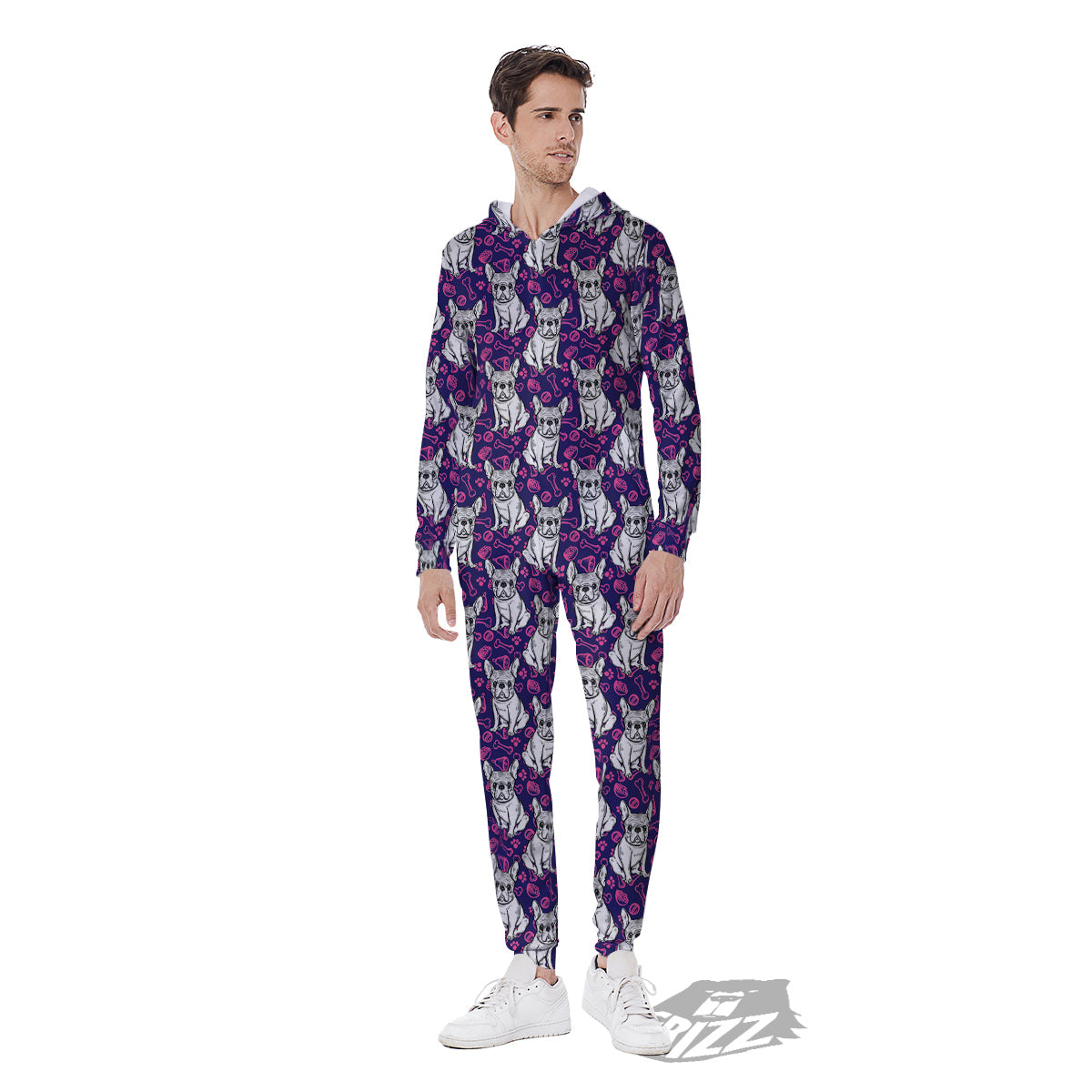 English Bulldog Cute Print Pattern Men's Jumpsuit-grizzshop