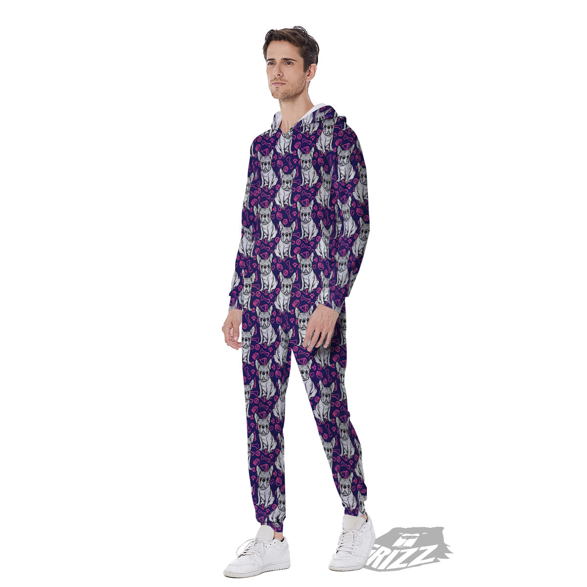 English Bulldog Cute Print Pattern Men's Jumpsuit-grizzshop