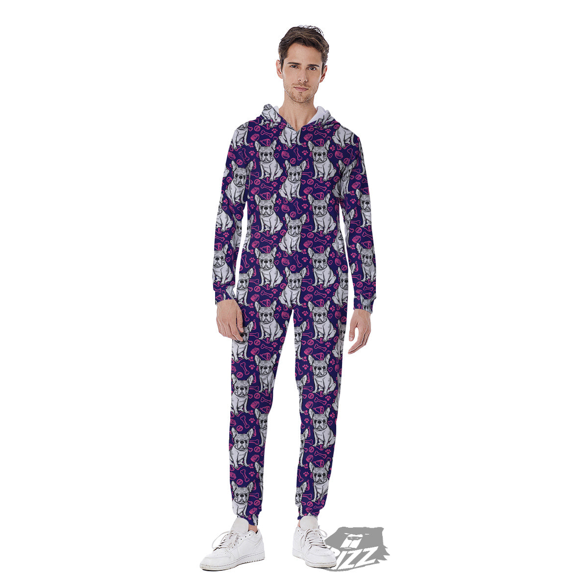 English Bulldog Cute Print Pattern Men's Jumpsuit-grizzshop