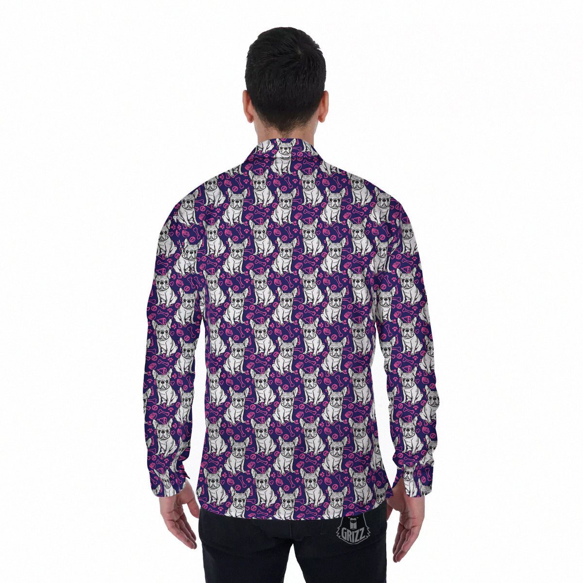English Bulldog Cute Print Pattern Men's Long Sleeve Shirts-grizzshop