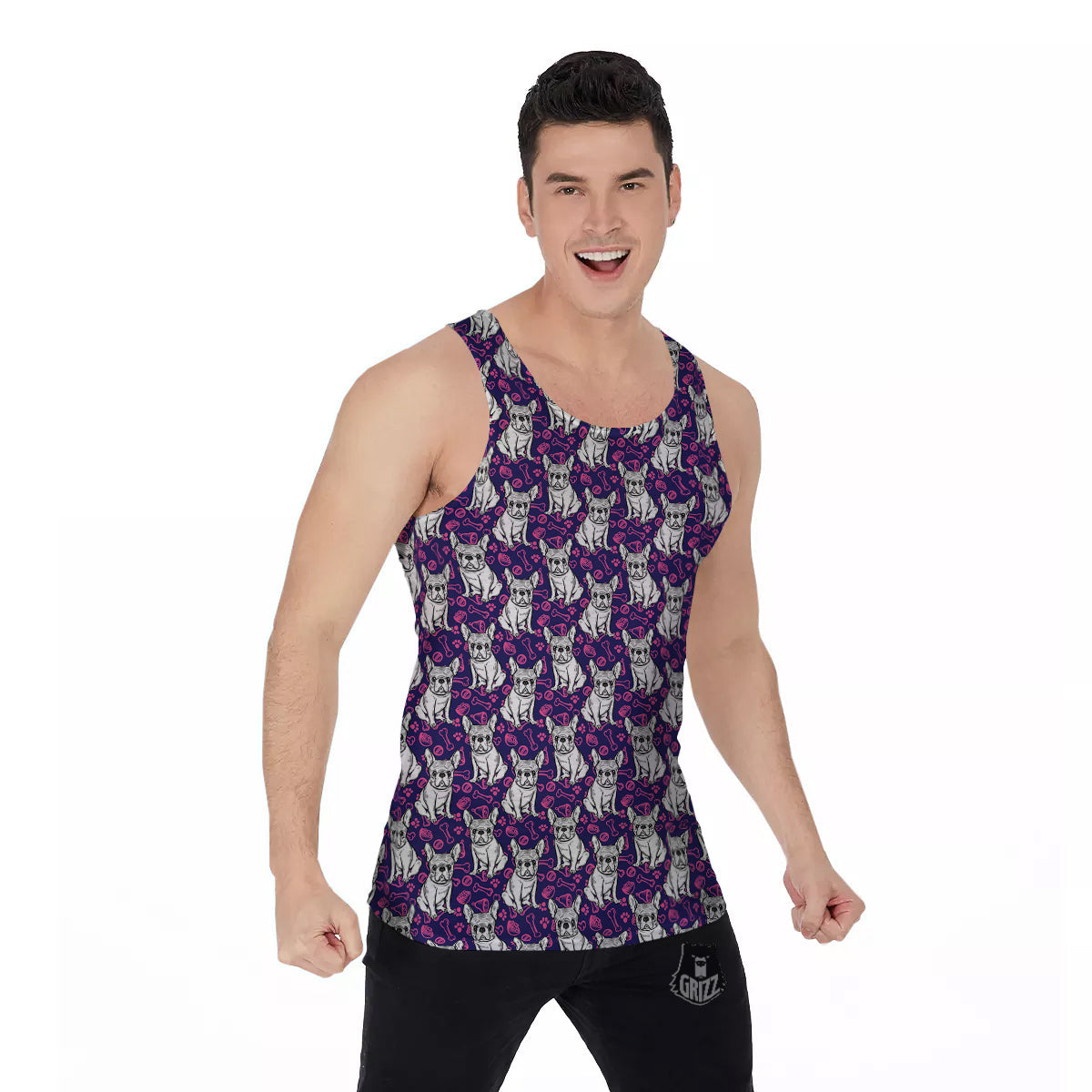 English Bulldog Cute Print Pattern Men's Tank Top-grizzshop