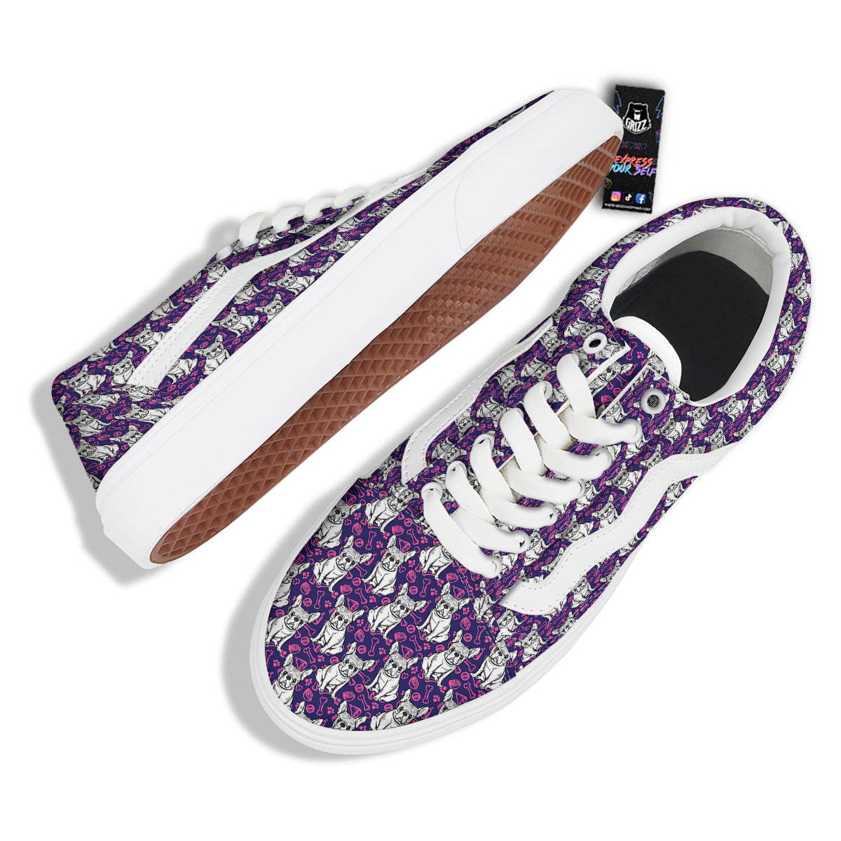 English Bulldog Cute Print Pattern Skate Shoes-grizzshop