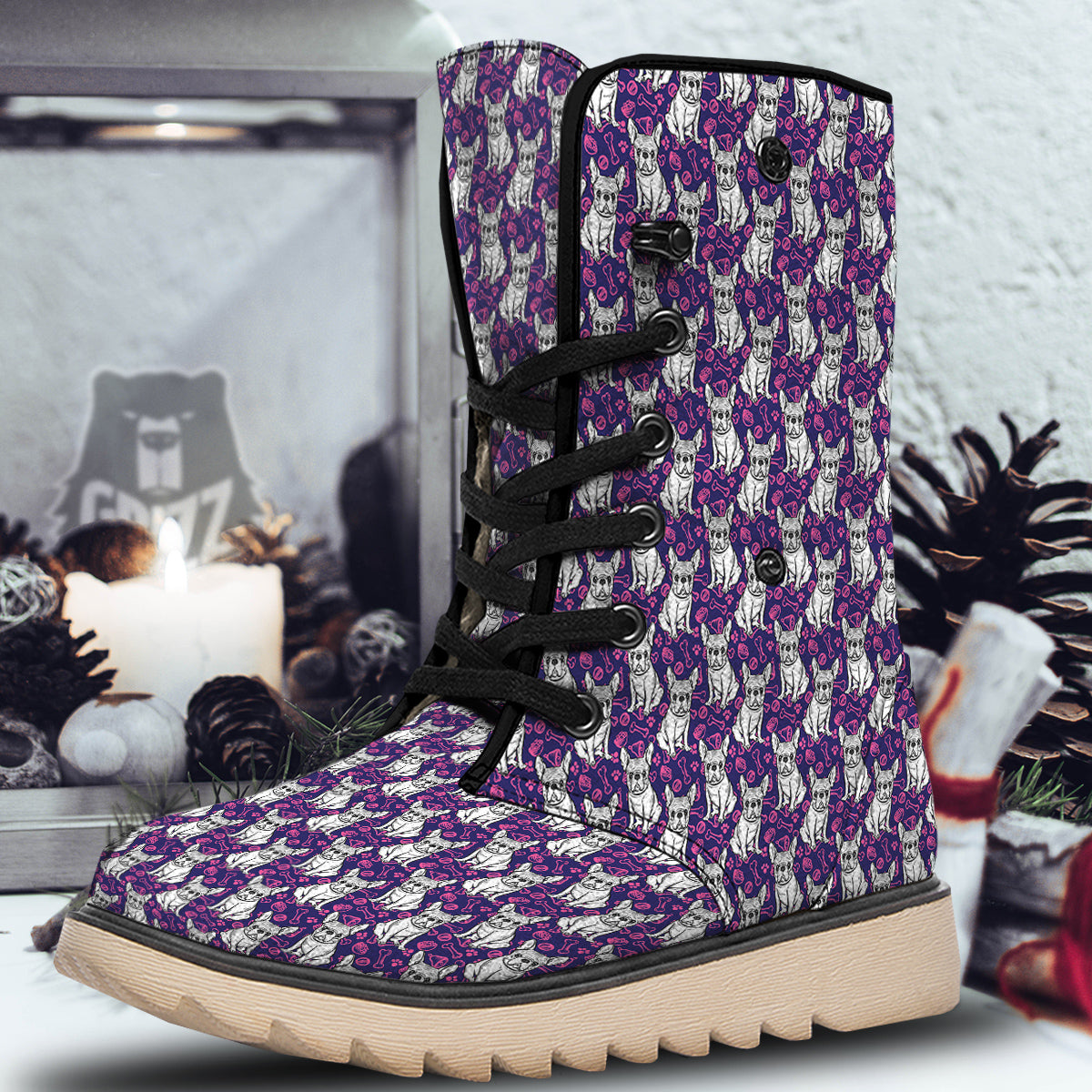 English Bulldog Cute Print Pattern Snow Boots-grizzshop