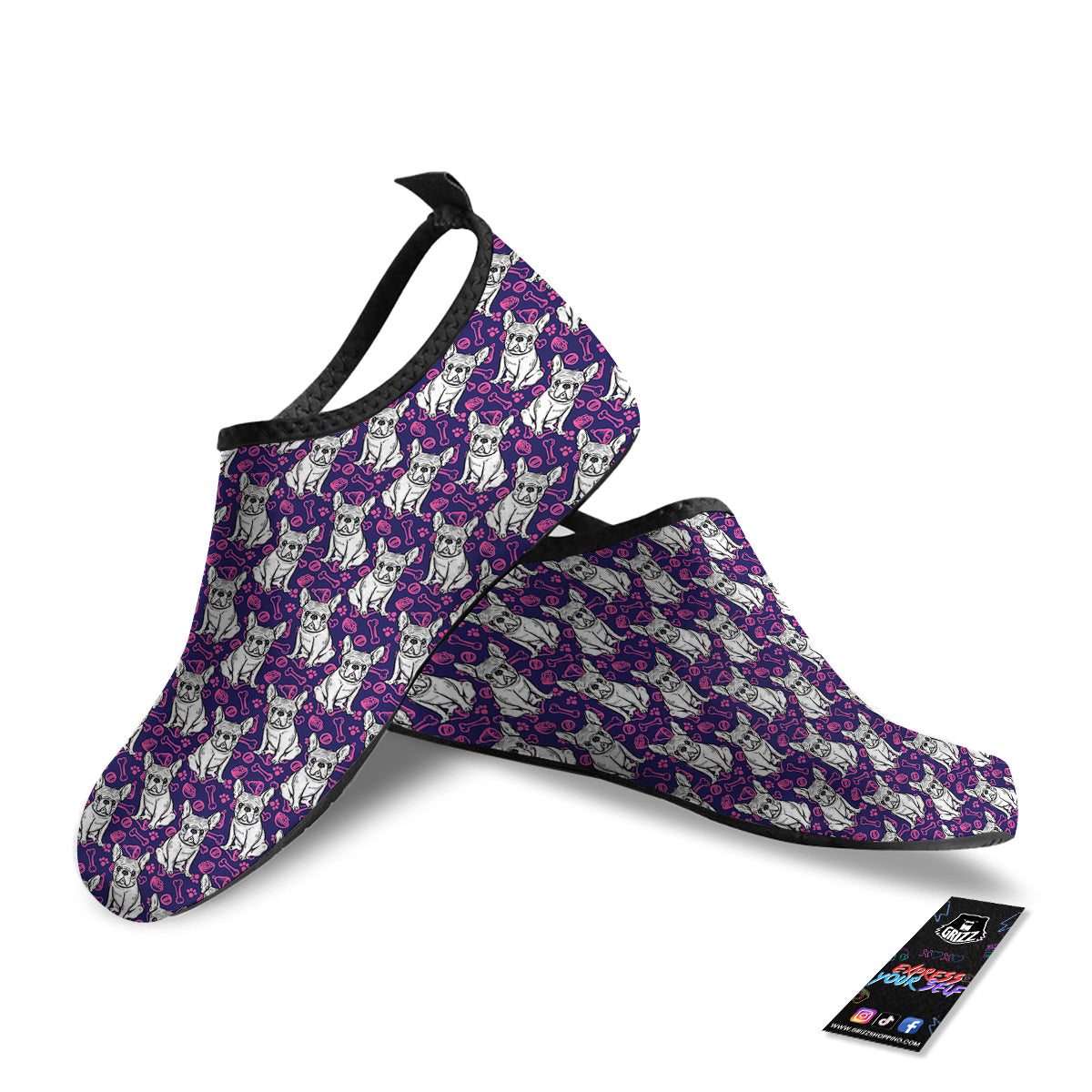 English Bulldog Cute Print Pattern Water Shoes-grizzshop