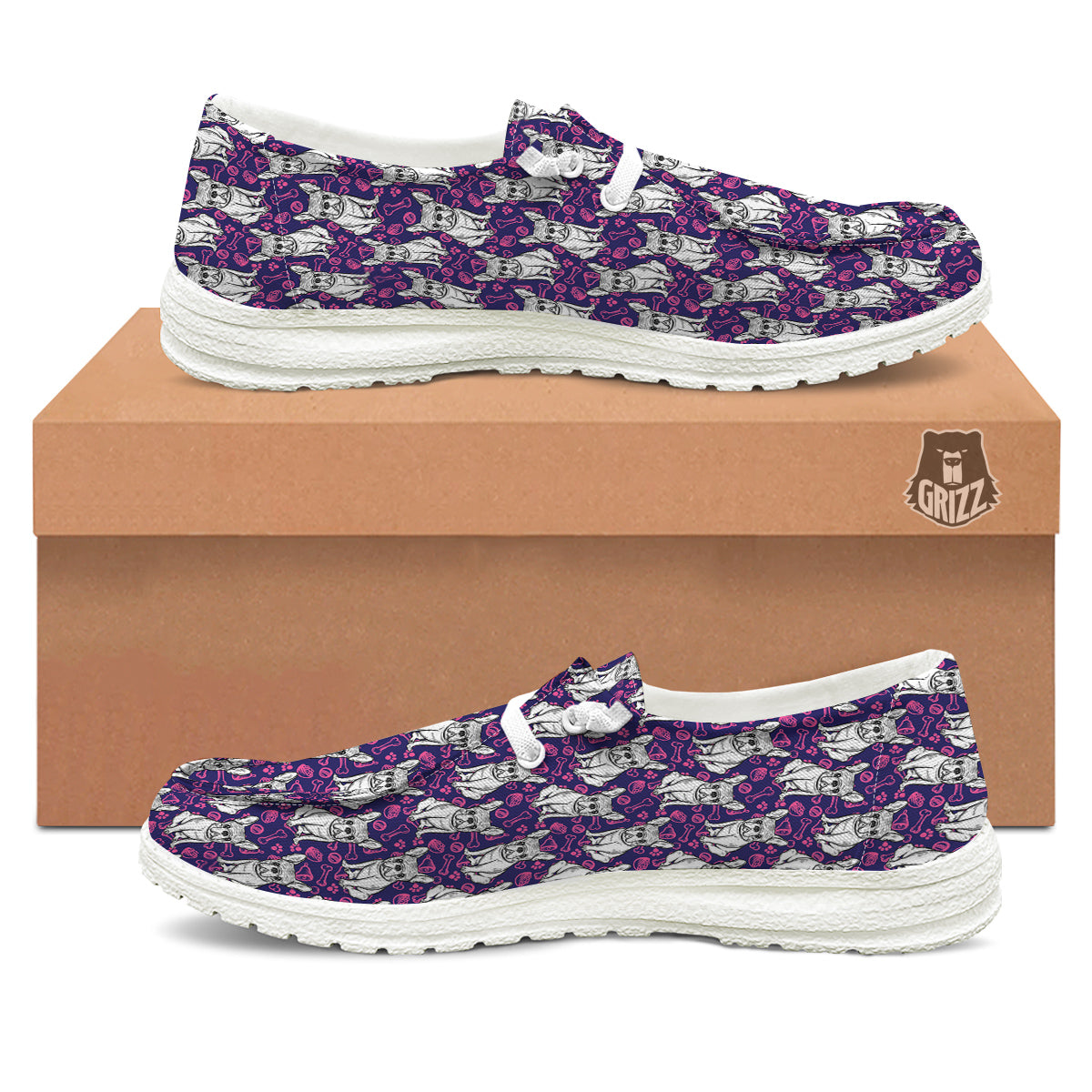 English Bulldog Cute Print Pattern White Loafers-grizzshop
