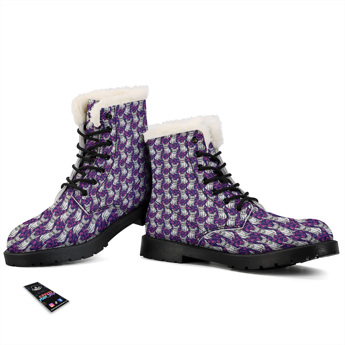 English Bulldog Cute Print Pattern Winter Boots-grizzshop