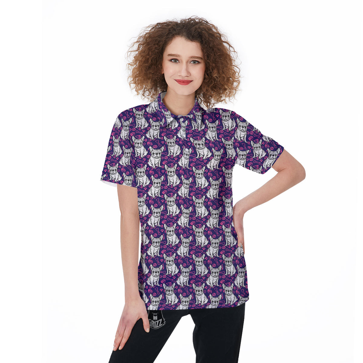 English Bulldog Cute Print Pattern Women's Golf Shirts-grizzshop