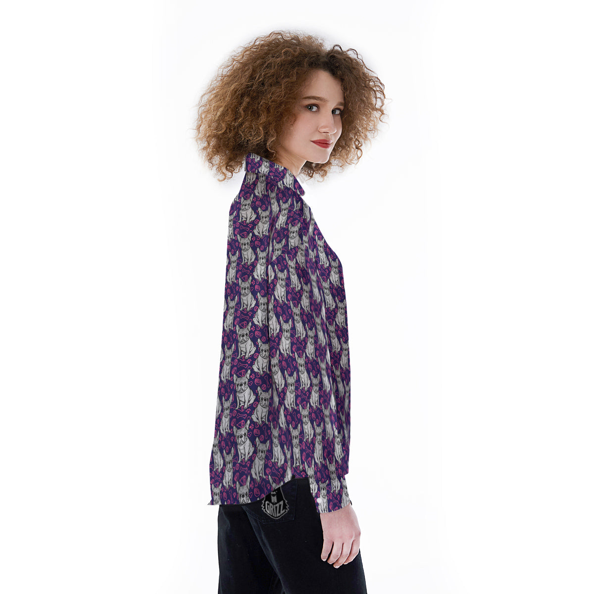 English Bulldog Cute Print Pattern Women's Long Sleeve Shirts-grizzshop