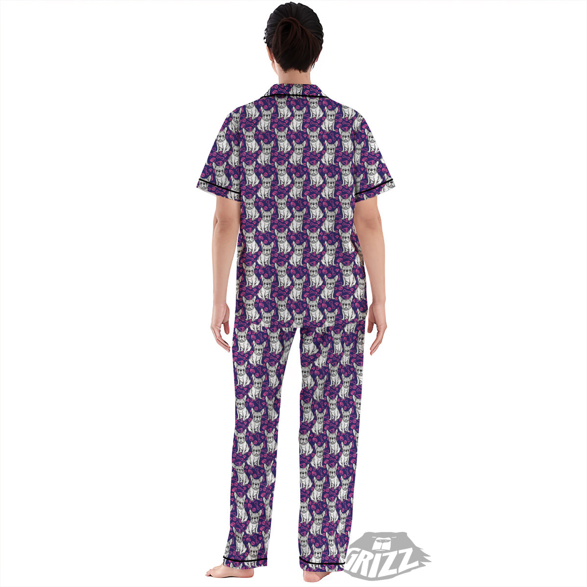 English Bulldog Cute Print Pattern Women's Pajamas Set-grizzshop