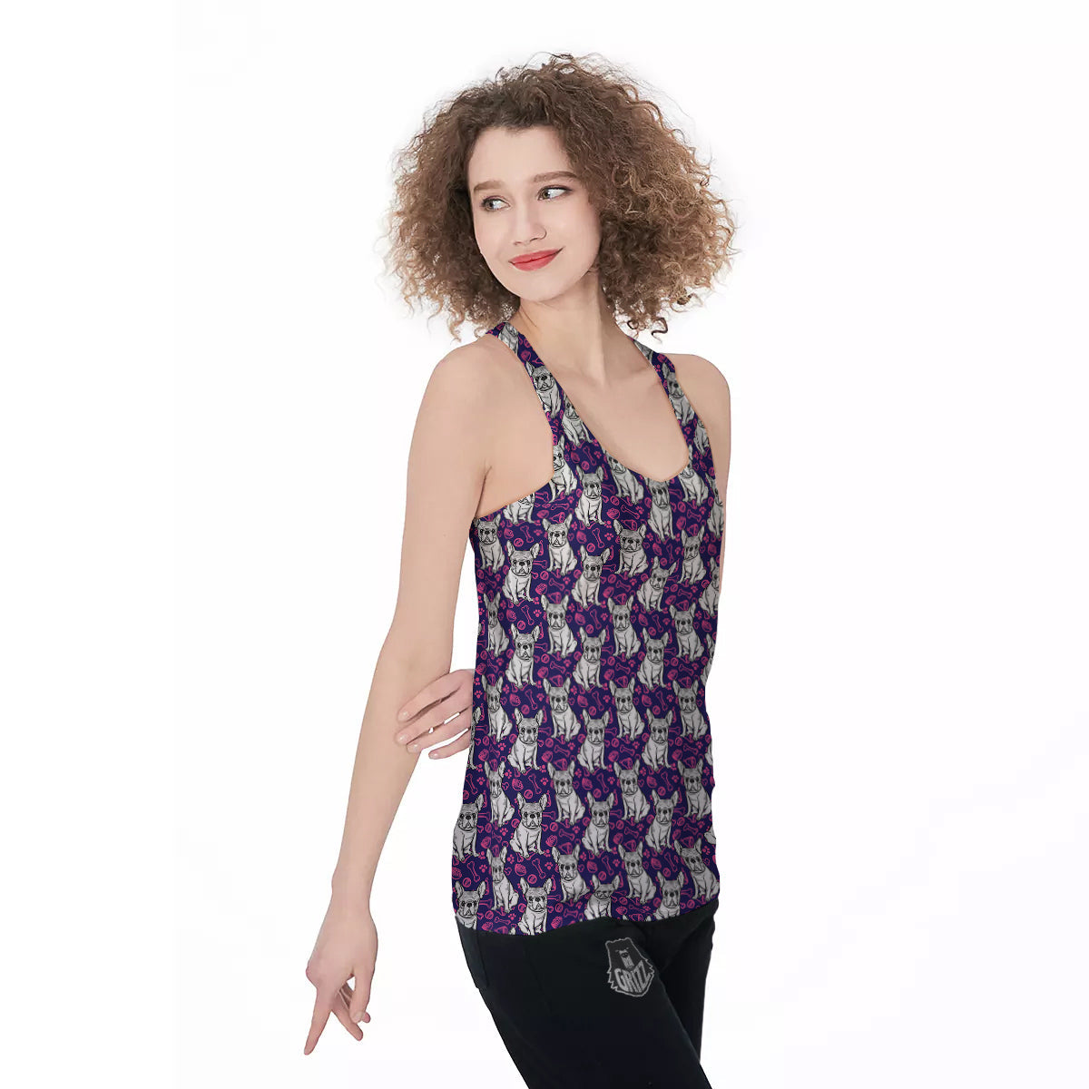 English Bulldog Cute Print Pattern Women's Racerback Tank Top-grizzshop