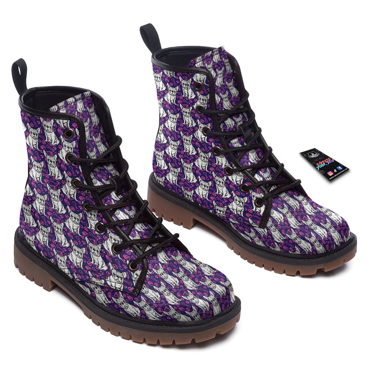 English Bulldog Cute Print Pattern Work Boots-grizzshop