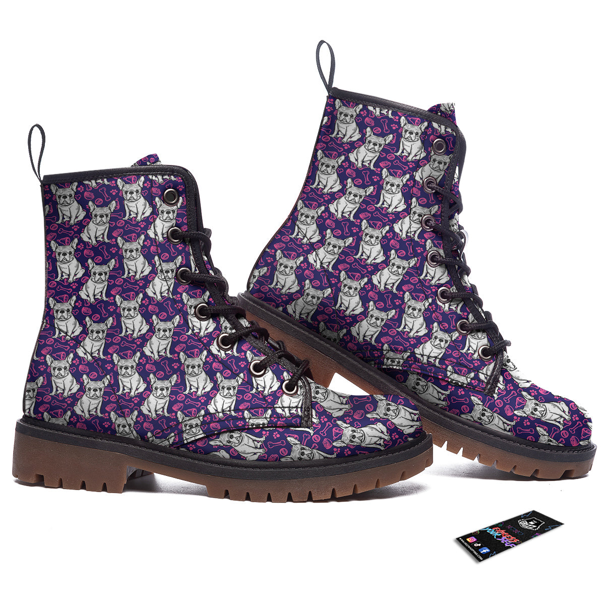 English Bulldog Cute Print Pattern Work Boots-grizzshop