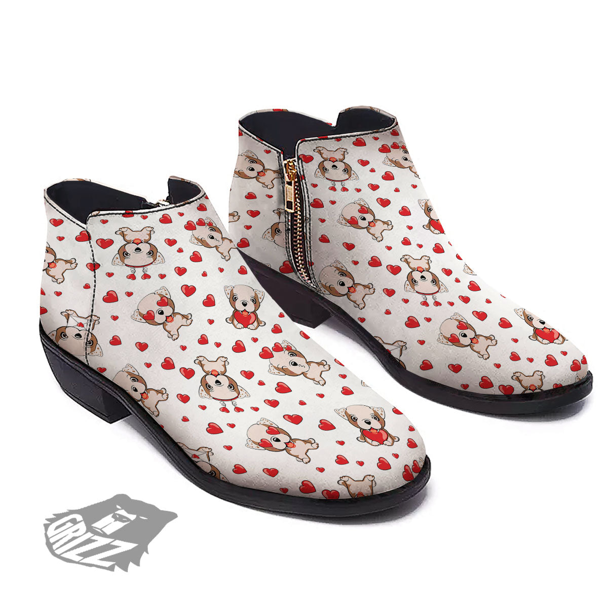 English Bulldog Lovely Print Pattern Ankle Boots-grizzshop