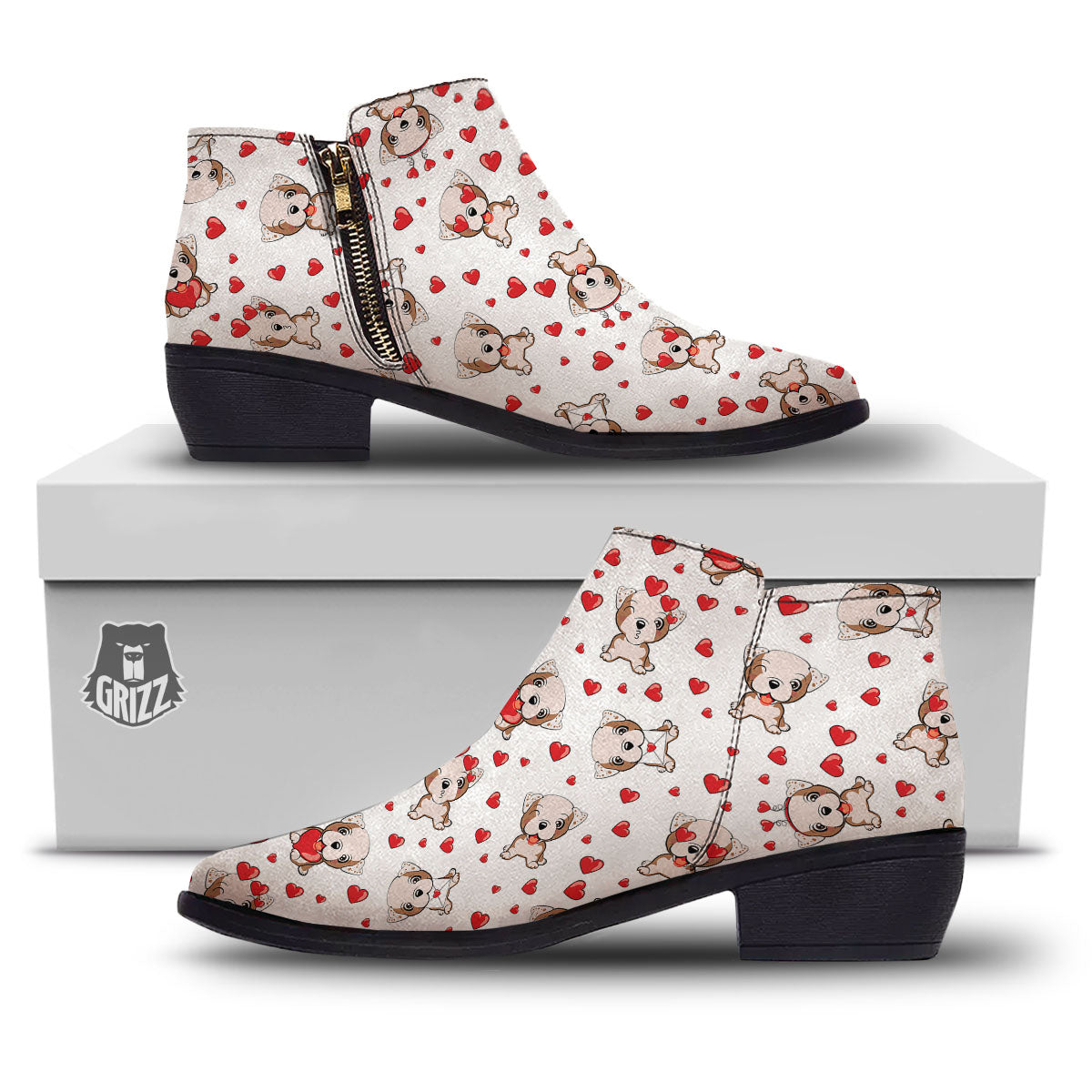 English Bulldog Lovely Print Pattern Ankle Boots-grizzshop