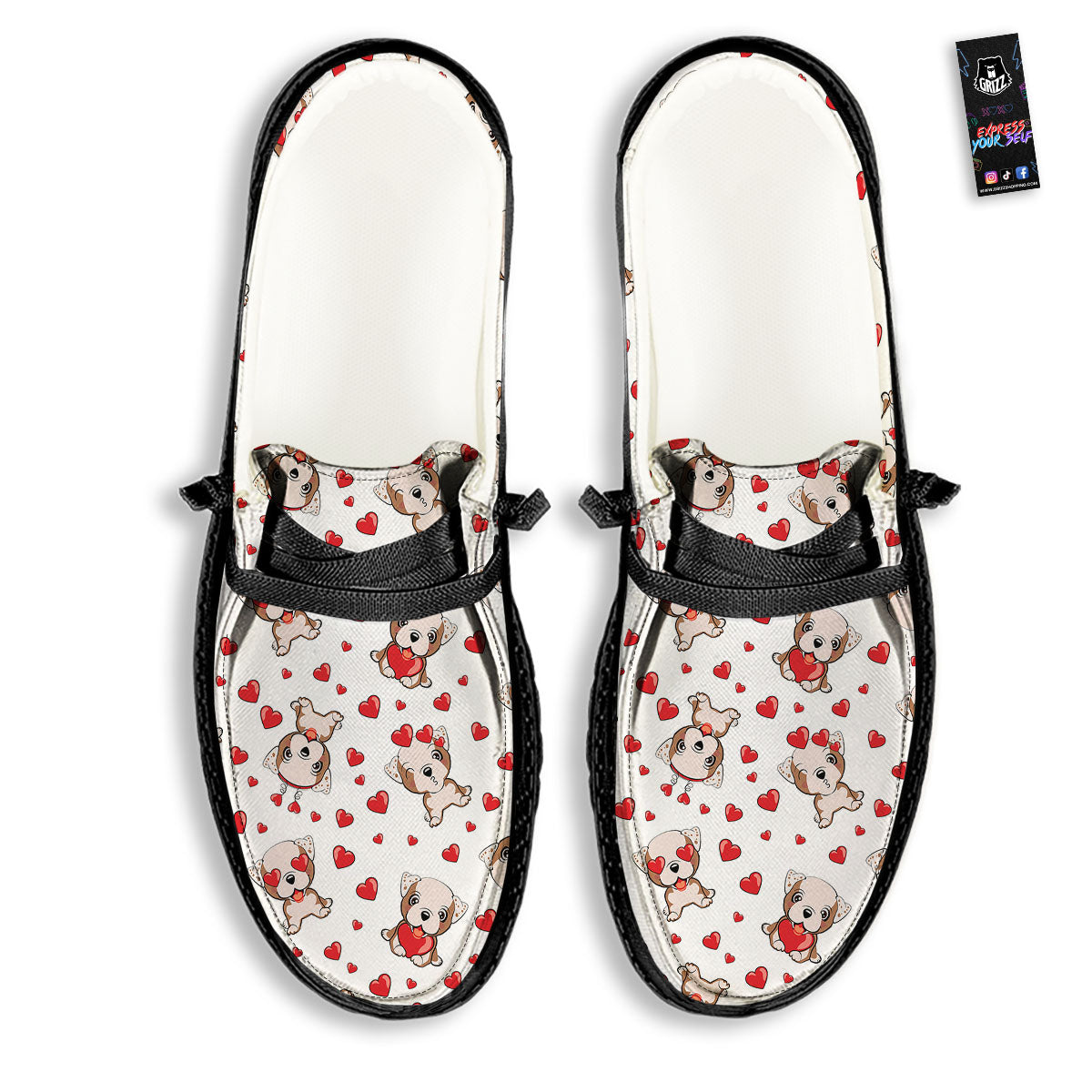 English Bulldog Lovely Print Pattern Black Loafers-grizzshop