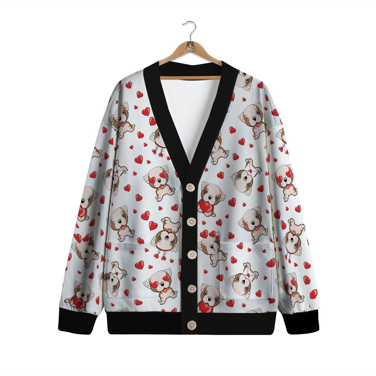 English Bulldog Lovely Print Pattern Cardigan-grizzshop