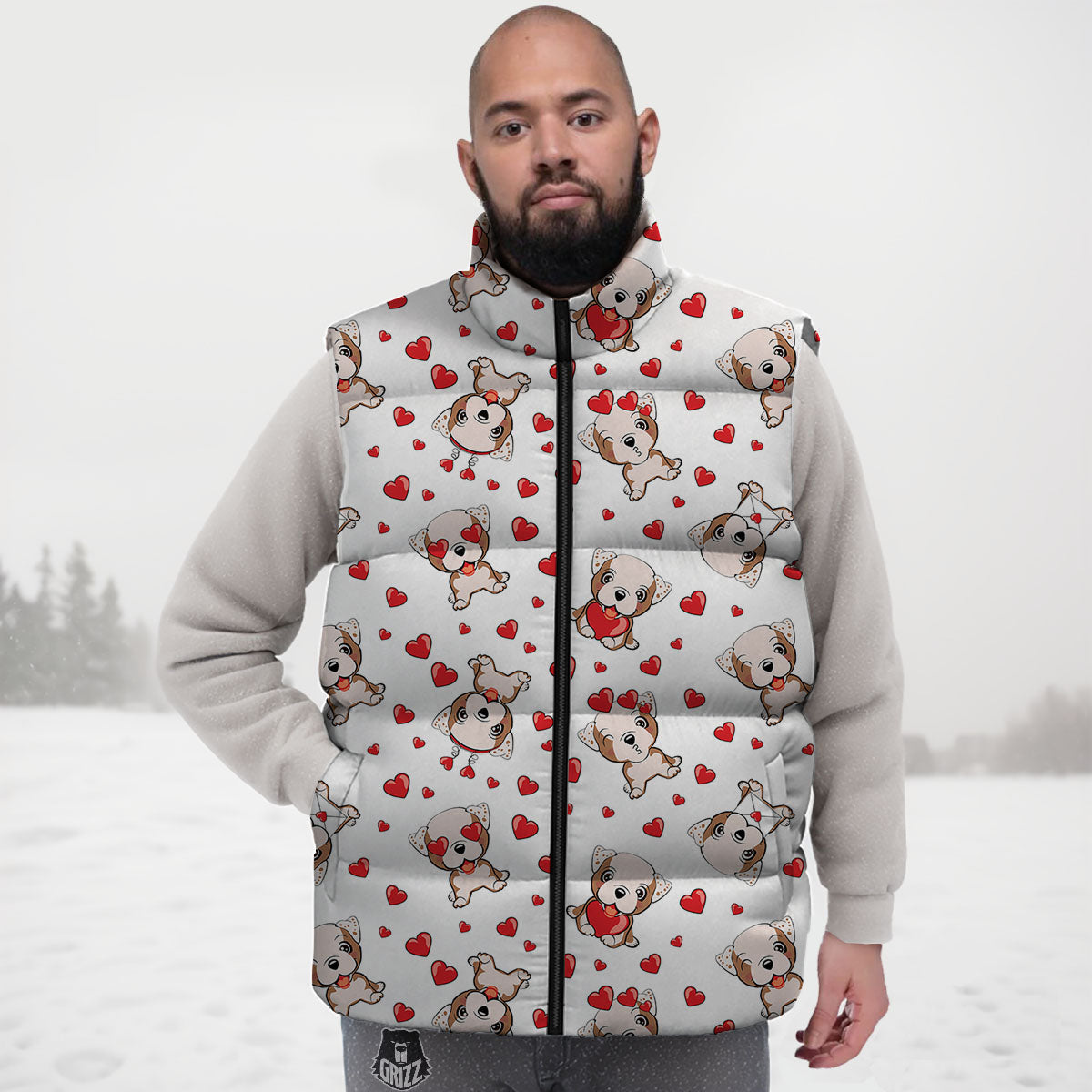 English Bulldog Lovely Print Pattern Down Vest