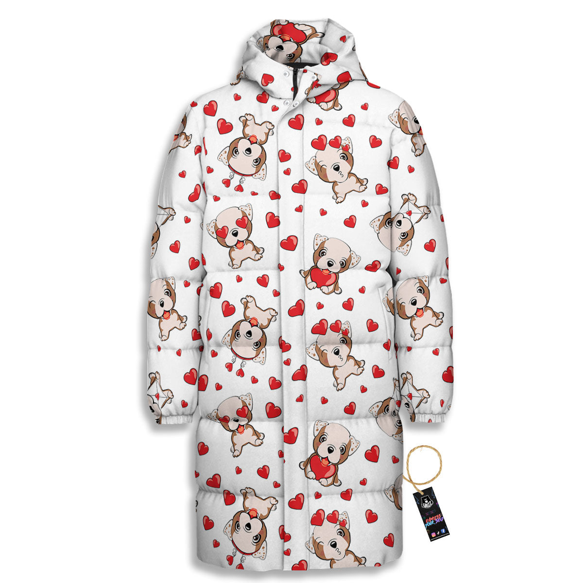 English Bulldog Lovely Print Pattern Long Down Jacket-grizzshop