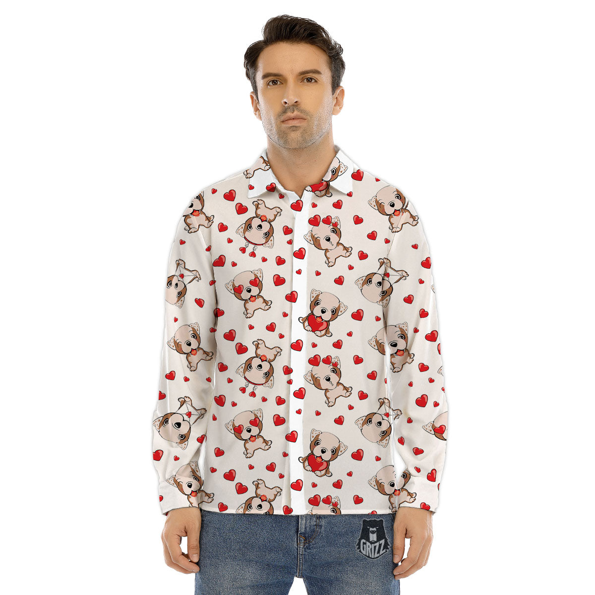 English Bulldog Lovely Print Pattern Men's Dress Shirts-grizzshop