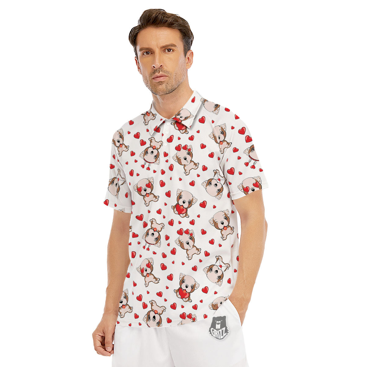 English Bulldog Lovely Print Pattern Men's Golf Shirts-grizzshop
