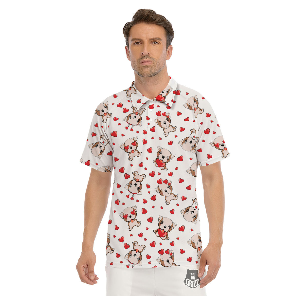 English Bulldog Lovely Print Pattern Men's Golf Shirts-grizzshop