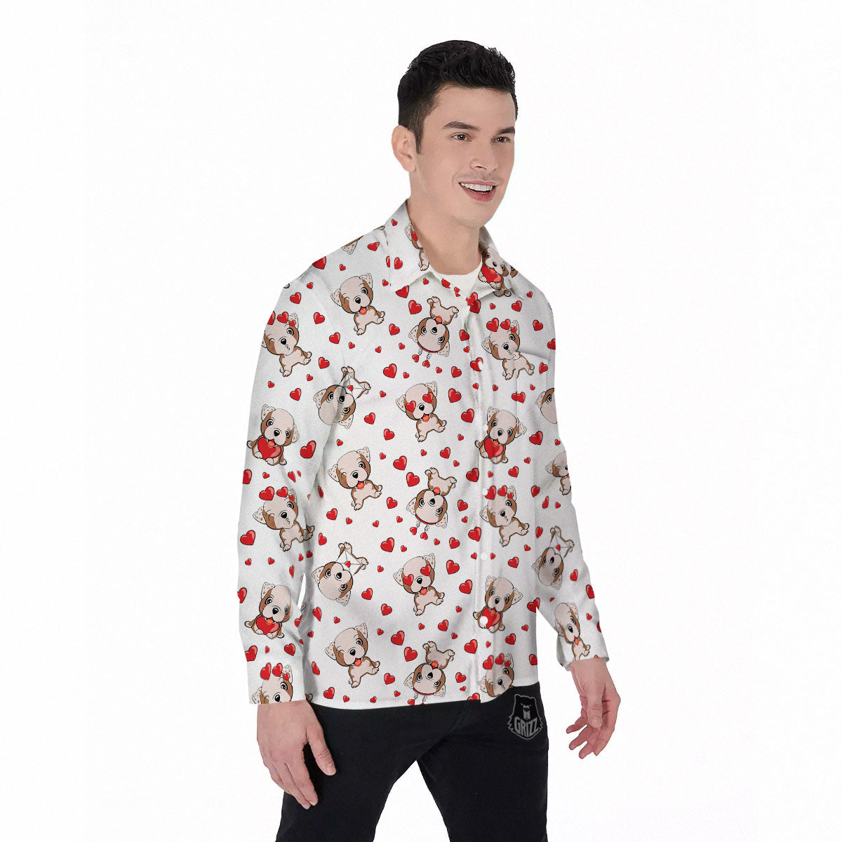 English Bulldog Lovely Print Pattern Men's Long Sleeve Shirts-grizzshop