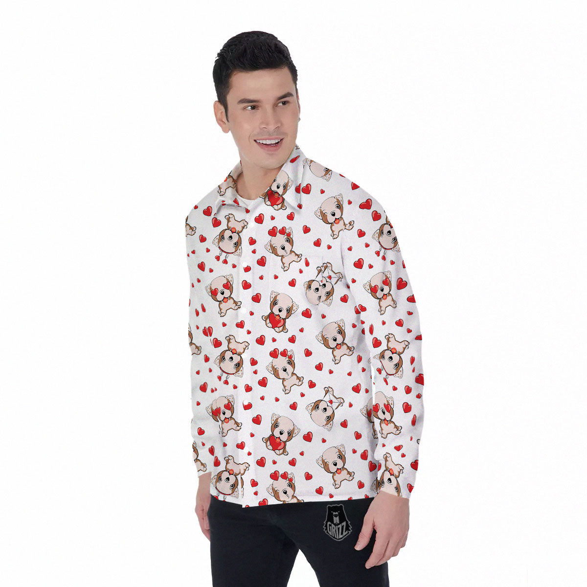 English Bulldog Lovely Print Pattern Men's Long Sleeve Shirts-grizzshop