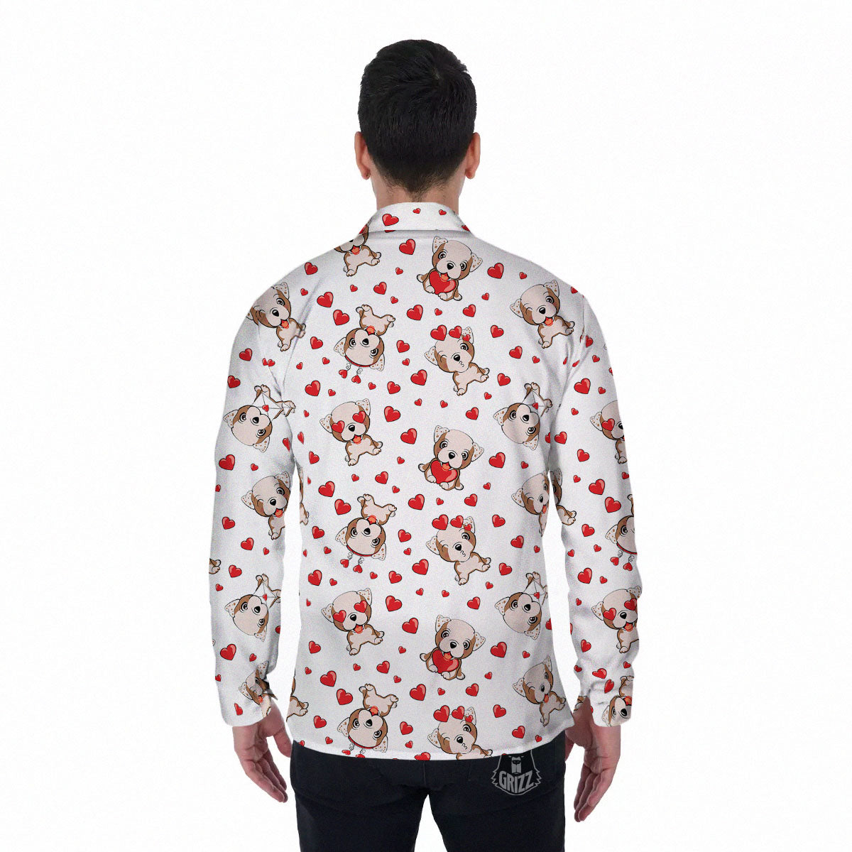 English Bulldog Lovely Print Pattern Men's Long Sleeve Shirts-grizzshop
