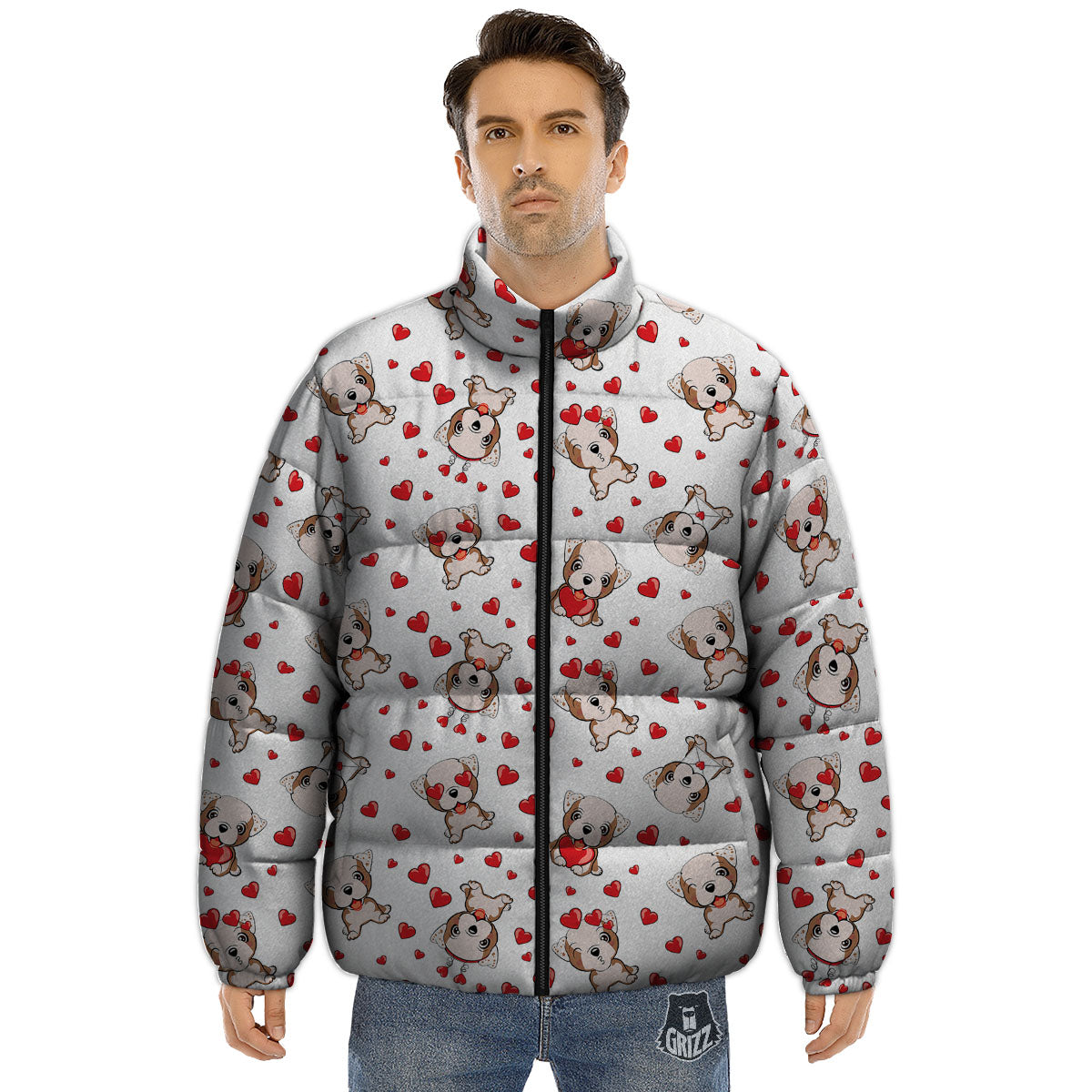 English Bulldog Lovely Print Pattern Puffer Jacket-grizzshop