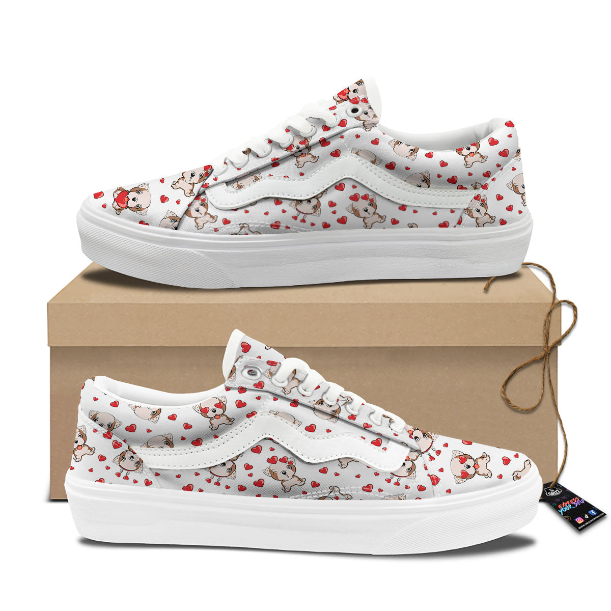 English Bulldog Lovely Print Pattern Skate Shoes-grizzshop