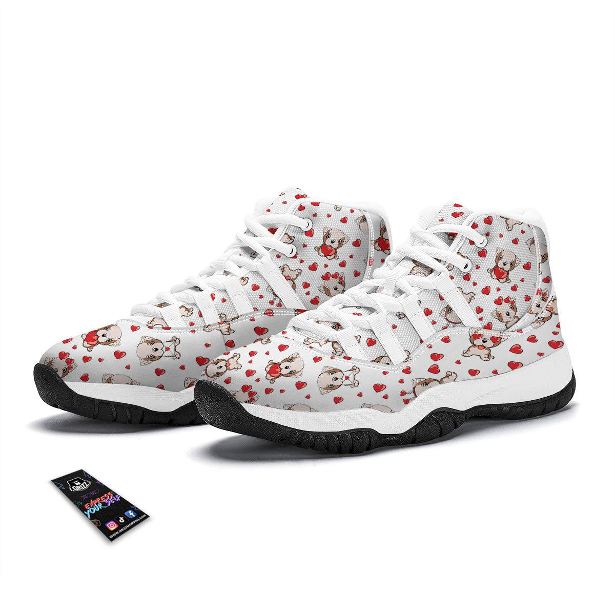 English Bulldog Lovely Print Pattern White Bball Shoes-grizzshop