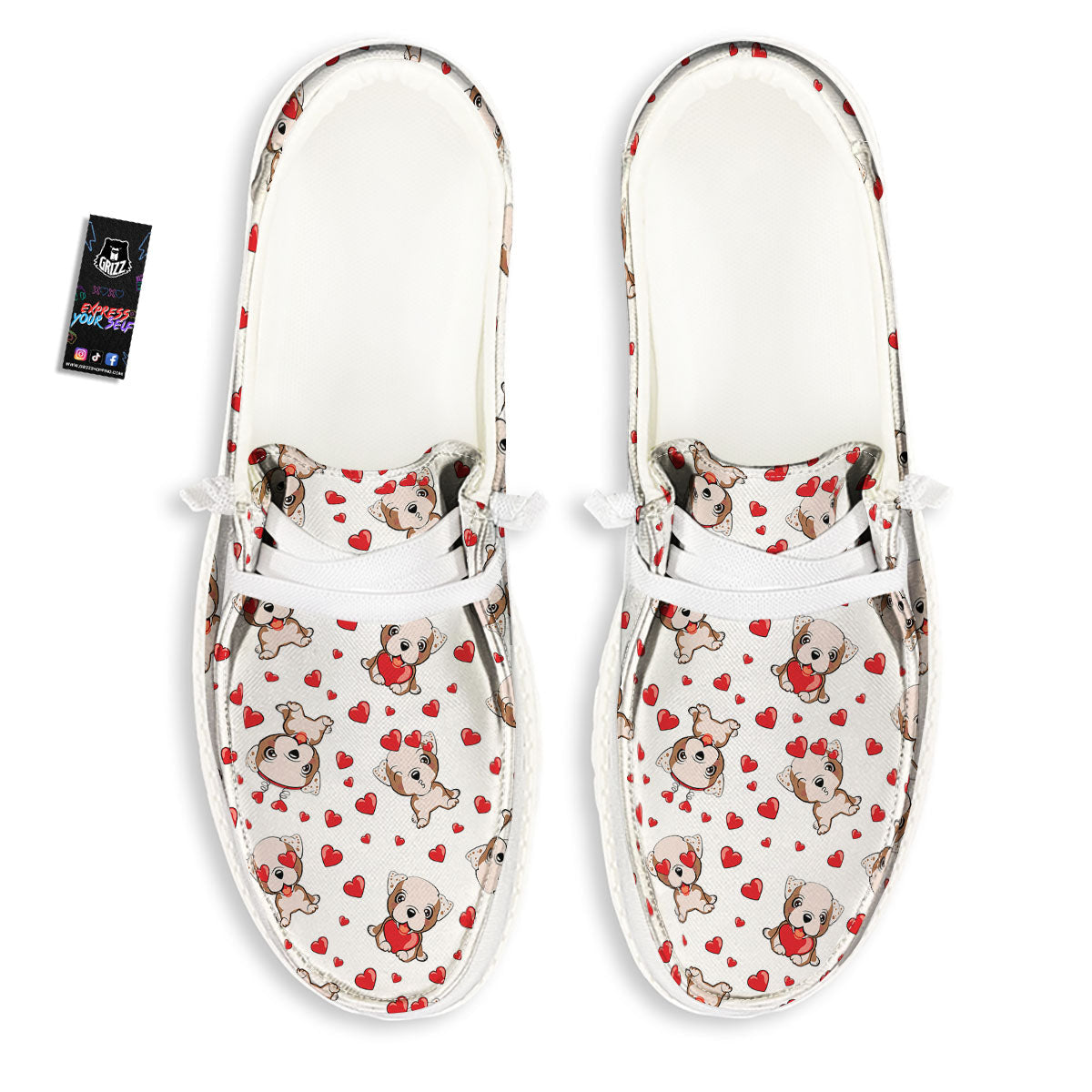 English Bulldog Lovely Print Pattern White Loafers-grizzshop