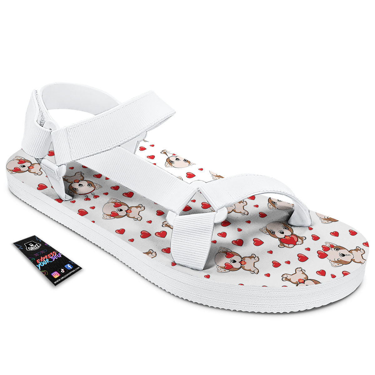English Bulldog Lovely Print Pattern White Open Toe Sandals-grizzshop