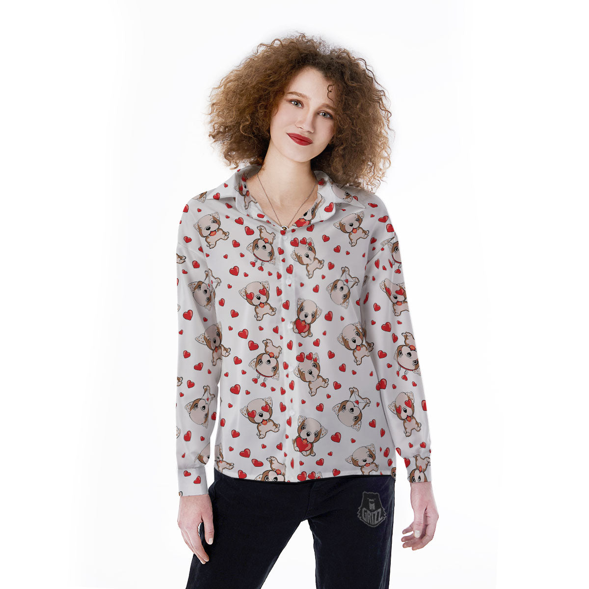 English Bulldog Lovely Print Pattern Women's Long Sleeve Shirts-grizzshop
