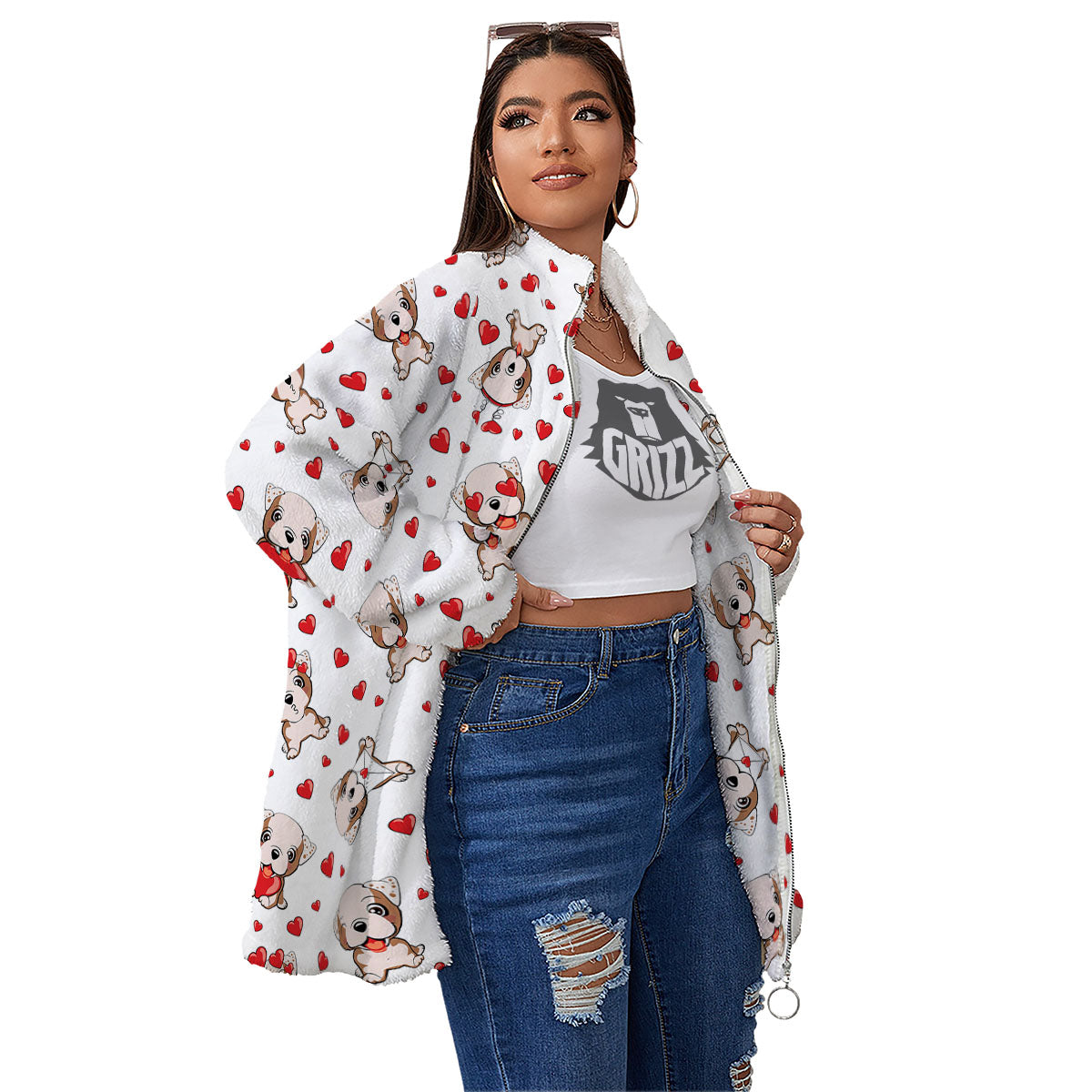 English Bulldog Lovely Print Pattern Women's Sherpa Jacket-grizzshop
