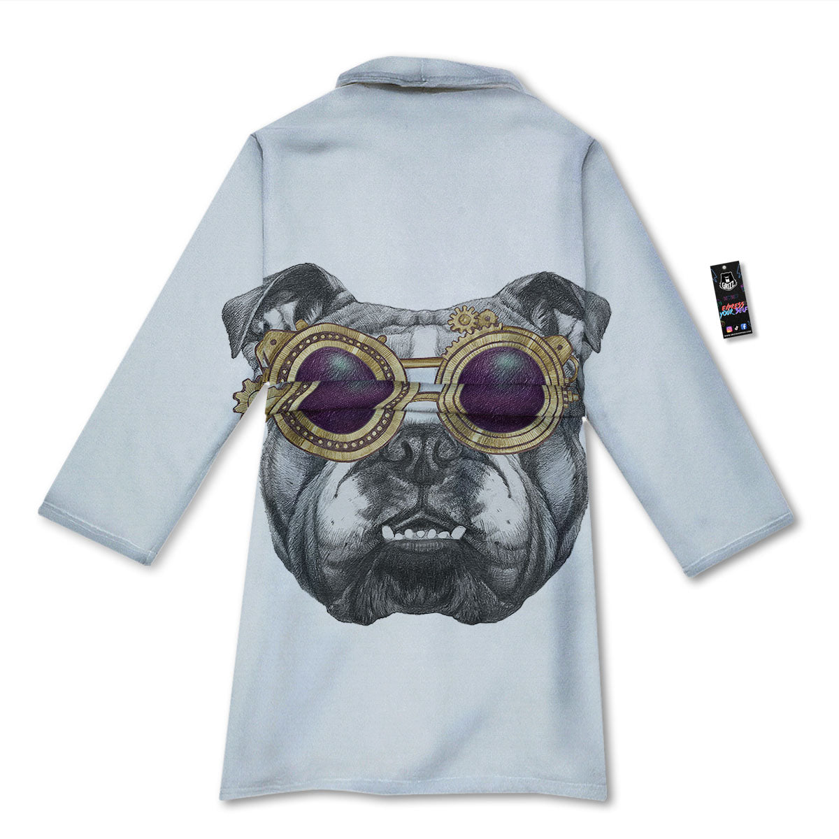 English Bulldog Wearing Glasses Print Bathrobe-grizzshop